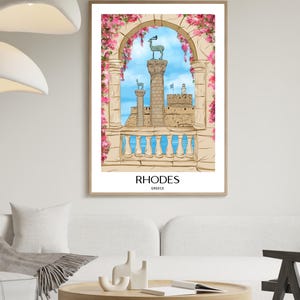Plakat ścienny Rodos, ręcznie rysowany wydruk greckiej wyspy, plakat podróżniczy do Grecji, wystrój wybrzeża Morza Śródziemnego zdjęcie 10