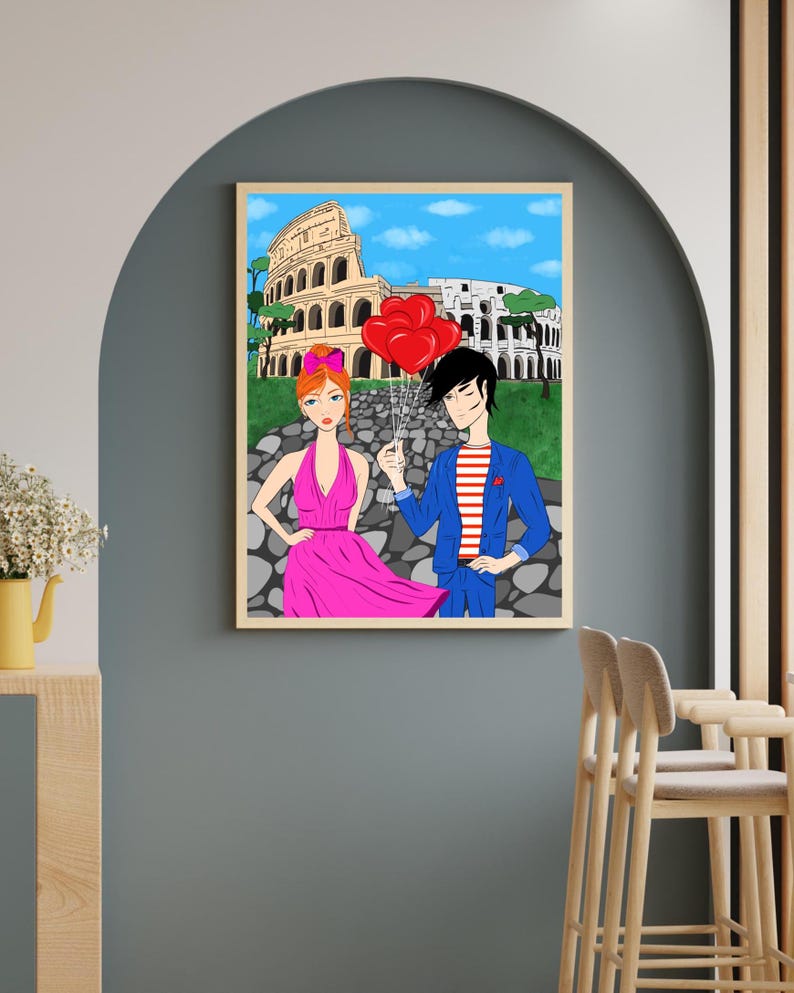 Rome Wall Art, Hand Drawn Colosseum Print, Italy Travel Poster, Printable Roman City Illustration image 12