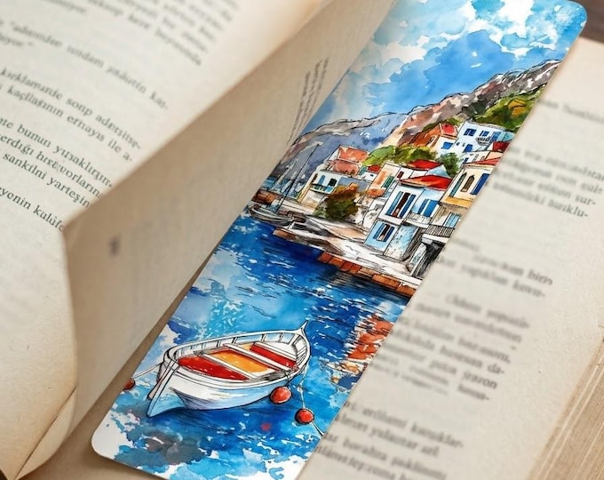 Mediterranean Printable Bookmarks, 8 Greece Blue Bookmark Set, Book Lover Gift, Instant Download