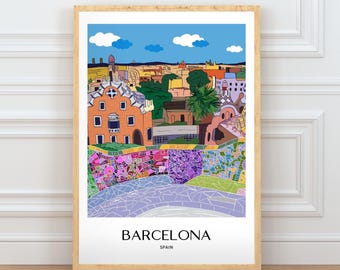 Barcelona Travel Poster | Spain Wall Art | Hand Drawn Printable Wall Art | Digital Download