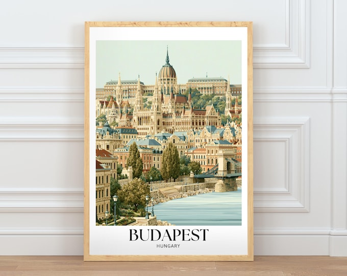 Budapest Hungary Travel Poster, Iconic City Wall Art, European Architecture Illustration, Home Decor Digital Download