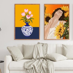 Handgetekende tulpen in een Turkse vaas, Ottomaanse bloemenkunstprint voor aan de muur. afbeelding 8
