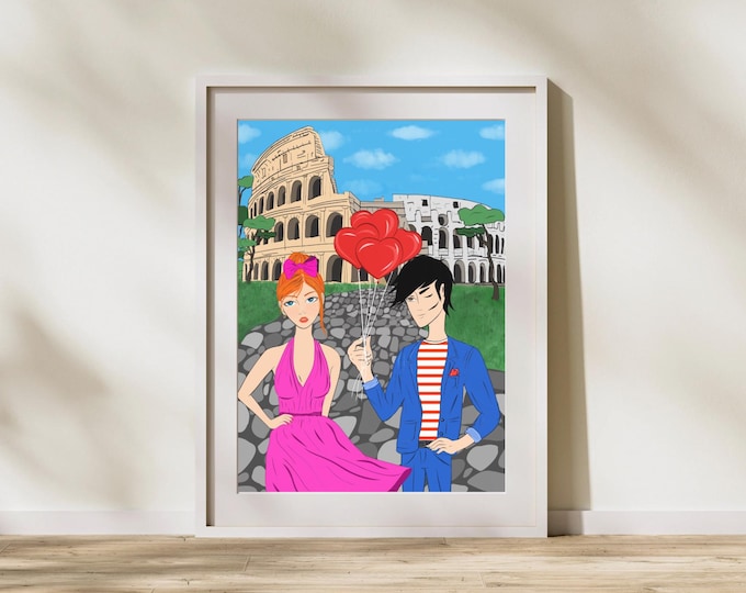 Romantic Rome Colosseum Italy Travel Poster Printable Digital Download