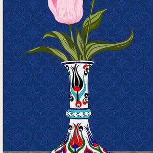 Tulip Vase Wall Art Set of 2, Hand Drawn Turkish Floral Prints, Ottoman Folk Art, Gallery Wall Set image 4