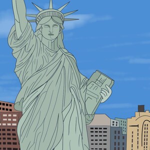 New York Wall Art, Hand Drawn NYC Skyline and Statue of Liberty Print, New York City Travel Poster imagen 3
