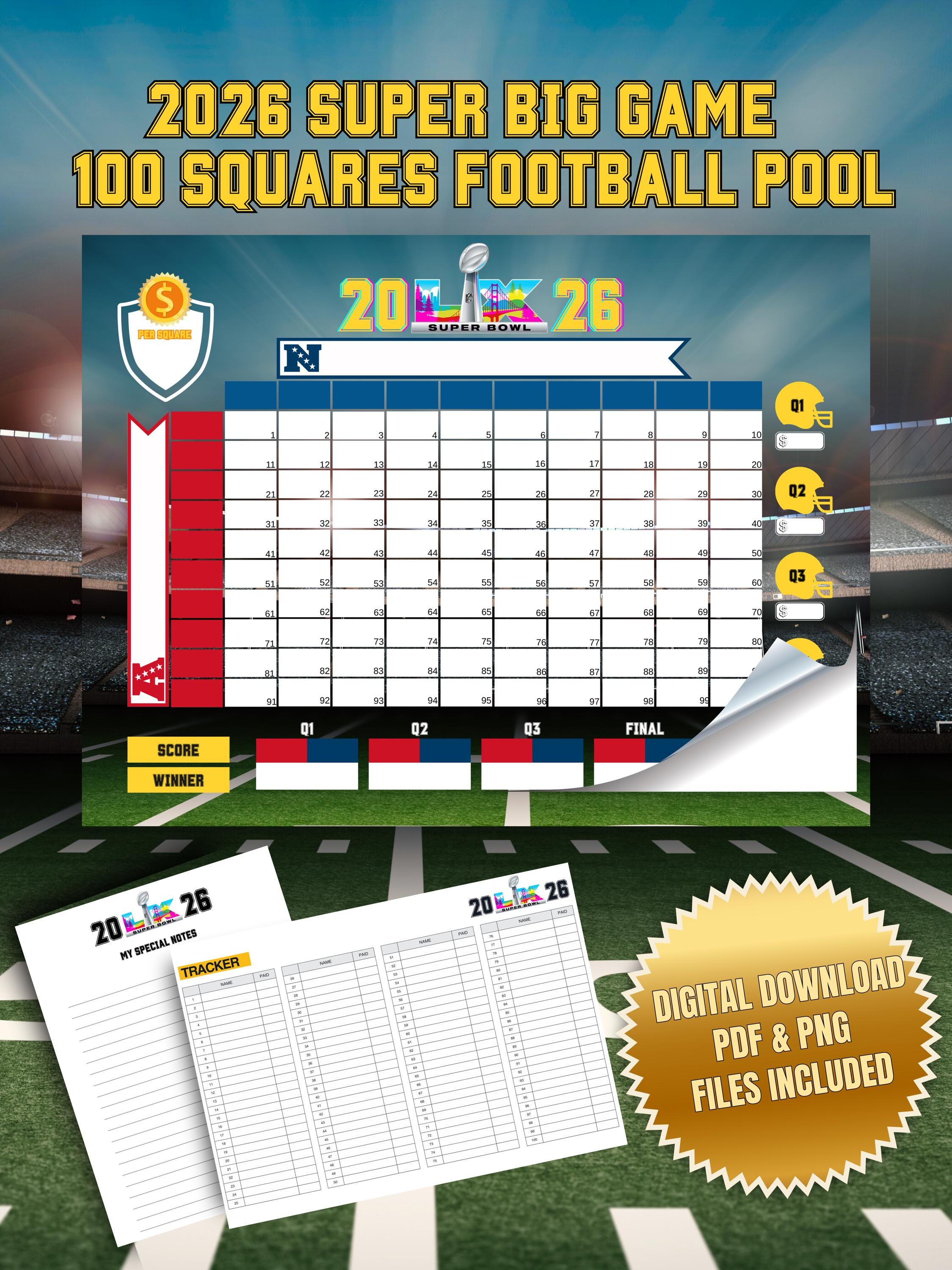 super bowl squares template 2026 | football grid printable | big
