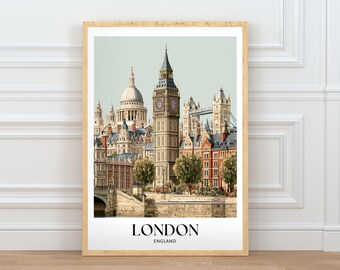 London väggkonst, brittisk stadsbild och arkitekturtryck, brittisk reseaffisch, utskrivbar stadskonst