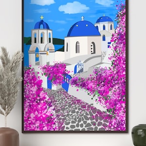 Décoration murale Santorin, imprimé de dômes bleus dessinés à la main, affiche de voyage Grèce, décoration côtière des îles grecques image 11