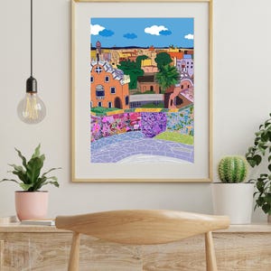 Barcelona Wall Art, Hand Drawn Park Guell Print, Gaudi Architecture, Spain Travel Poster bild 11