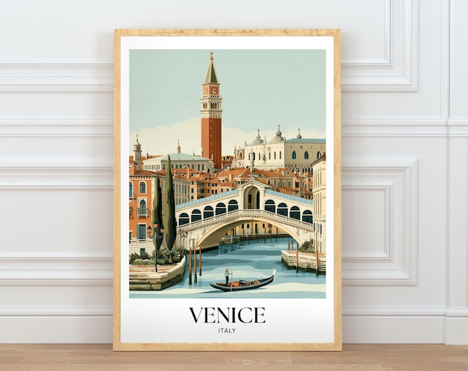 Venice Italy Travel Poster, Iconic City Wall Art, European Architecture Illustration, Home Decor Digital Download