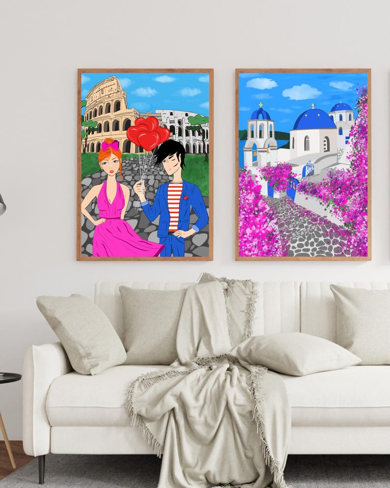 Rome Wall Art, Hand Drawn Colosseum Print, Italy Travel Poster, Printable Roman City Illustration image 11