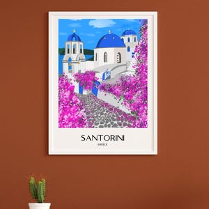 Décoration murale Santorin, imprimé de dômes bleus dessinés à la main, affiche de voyage Grèce, décoration côtière des îles grecques image 5
