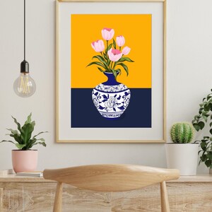 Tulip Vase Wall Art Set of 2, Hand Drawn Turkish Floral Prints, Ottoman Folk Art, Gallery Wall Set image 8