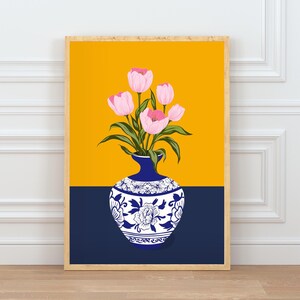 Tulip Vase Wall Art Set of 2, Hand Drawn Turkish Floral Prints, Ottoman Folk Art, Gallery Wall Set image 10