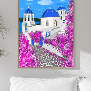 Décoration murale Santorin, imprimé de dômes bleus dessinés à la main, affiche de voyage Grèce, décoration côtière des îles grecques image 12