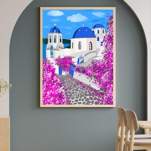 Décoration murale Santorin, imprimé de dômes bleus dessinés à la main, affiche de voyage Grèce, décoration côtière des îles grecques image 8