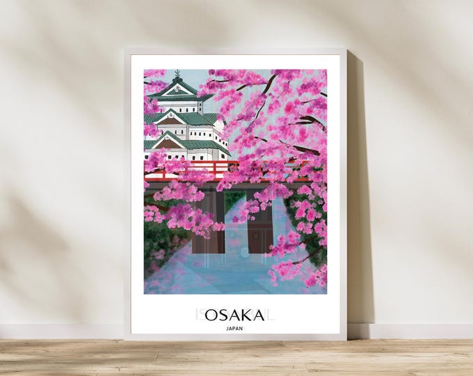 Osaka Castle Sakura Poster Printable | Japan Travel Wall Art | Japanese Cherry Blossom Digital Download