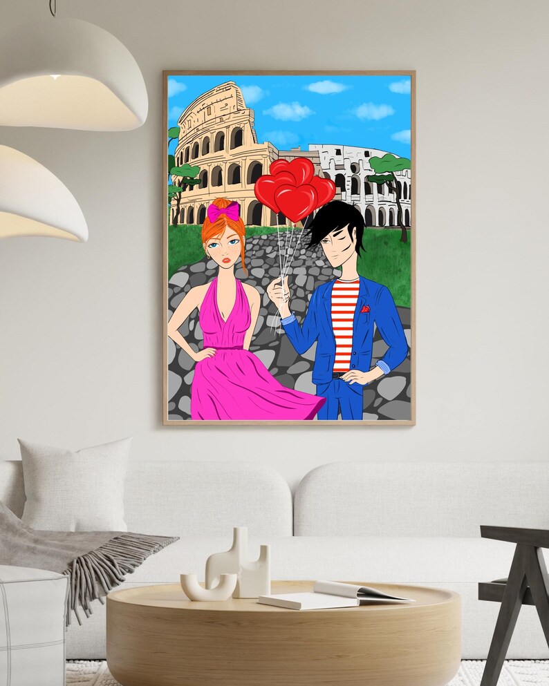 Rome Wall Art, Hand Drawn Colosseum Print, Italy Travel Poster, Printable Roman City Illustration image 7