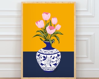 Tulip Vase Print, Modern Botanical Print , Flower Vase Wall Art, Home Decor
