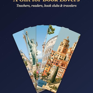 12er-Set Lesezeichen zum Ausdrucken, Lesezeichen mit Reisezielen, Aquarell-Stadtmotive, Geschenk für Bücherliebhaber Bild 5