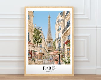 Paris Travel Poster, Eiffel Tower Wall Art, Paris Printable Poster, France Travel Print, Paris City Wall Decor, Digital Download