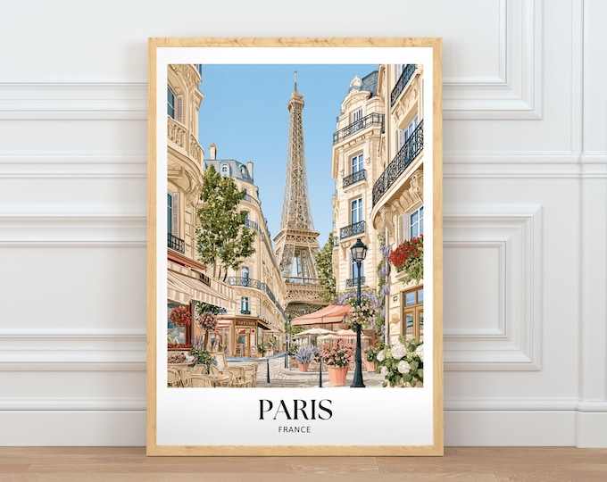 Paris Travel Poster, Eiffel Tower Wall Art, Paris Printable Poster, France Travel Print, Paris City Wall Decor, Digital Download