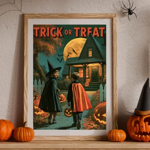 Vintage Halloween Poster, Trick or Treat Printable, Retro Jack O Lantern Wall Art, Halloween Decor bild 5