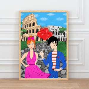 Rome Wall Art, Hand Drawn Colosseum Print, Italy Travel Poster, Printable Roman City Illustration image 1