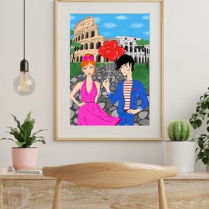 Rome Wall Art, Hand Drawn Colosseum Print, Italy Travel Poster, Printable Roman City Illustration image 5