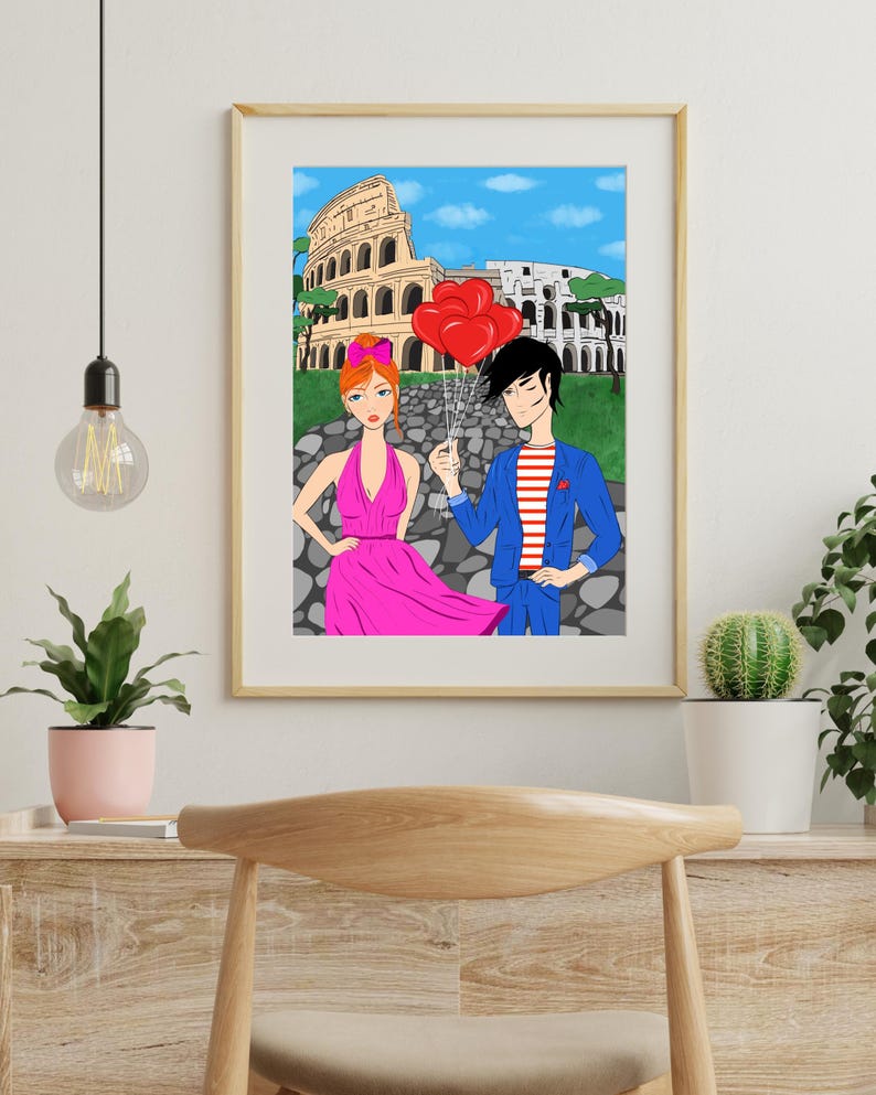 Rome Wall Art, Hand Drawn Colosseum Print, Italy Travel Poster, Printable Roman City Illustration image 5