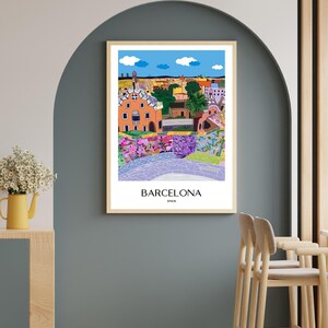 Barcelona Wall Art, Hand Drawn Park Guell Print, Gaudi Architecture, Spain Travel Poster bild 9