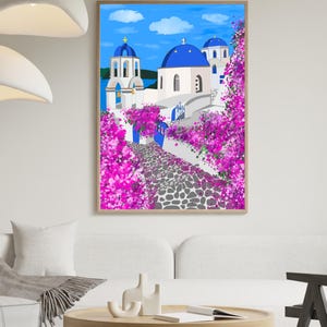 Décoration murale Santorin, imprimé de dômes bleus dessinés à la main, affiche de voyage Grèce, décoration côtière des îles grecques image 10