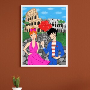 Rome Wall Art, Hand Drawn Colosseum Print, Italy Travel Poster, Printable Roman City Illustration image 4