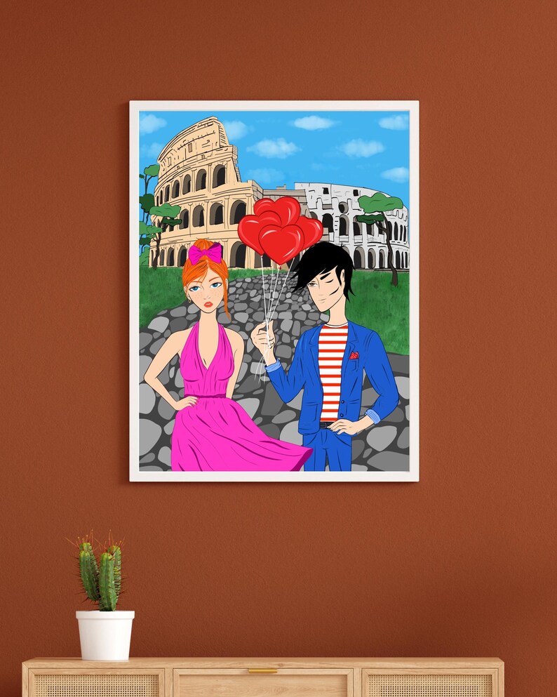 Rome Wall Art, Hand Drawn Colosseum Print, Italy Travel Poster, Printable Roman City Illustration image 4