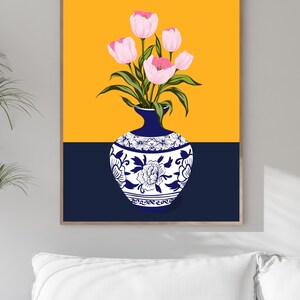 Tulip Vase Wall Art Set of 2, Hand Drawn Turkish Floral Prints, Ottoman Folk Art, Gallery Wall Set image 13