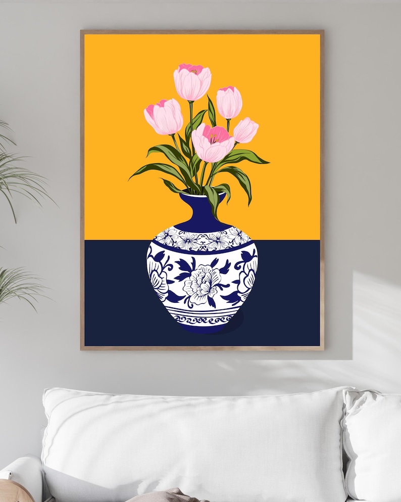 Tulip Vase Wall Art Set of 2, Hand Drawn Turkish Floral Prints, Ottoman Folk Art, Gallery Wall Set image 13