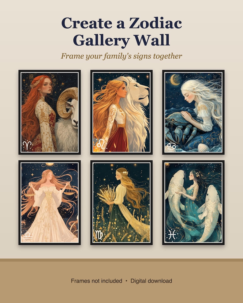 Wandbild-Set mit 12 Sternzeichen, Astrologie-Drucke im Set, Sternzeichen-Poster zum Ausdrucken, Astrologie-Geschenk Bild 4