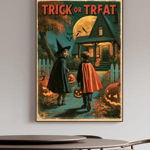 Vintage Halloween Poster, Trick or Treat Printable, Retro Jack O Lantern Wall Art, Halloween Decor bild 3