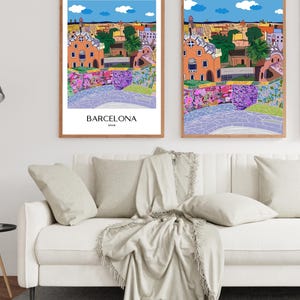 Barcelona Wall Art, Hand Drawn Park Guell Print, Gaudi Architecture, Spain Travel Poster bild 4