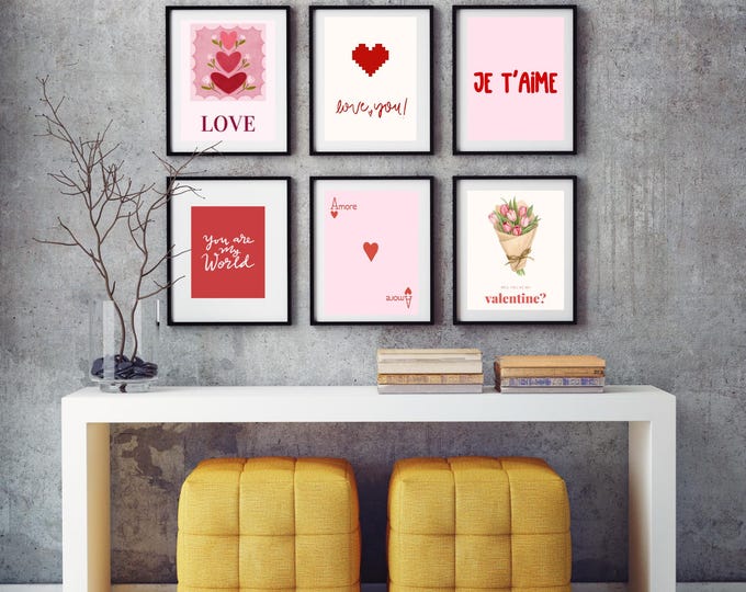 Valendines Day Wall Art Print Set, Pink Red Romantic Decor (Digital Printable)
