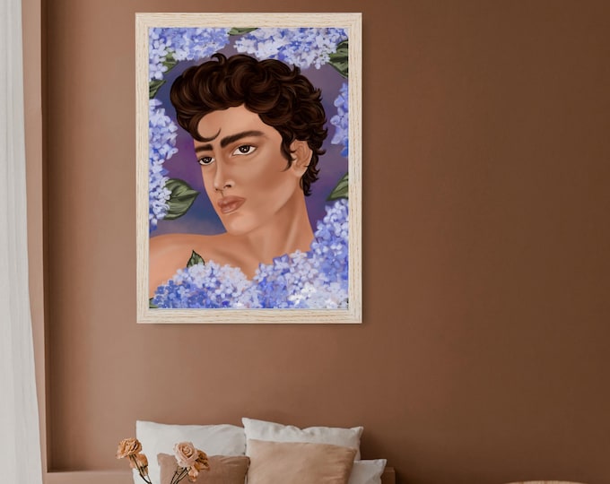 Botanical Male Portrait Printable, Floral Modern Wall Art, Digital Download | Hand-Drawn