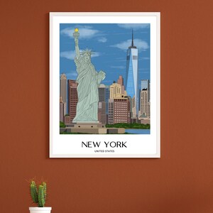 New York Wall Art, Hand Drawn NYC Skyline and Statue of Liberty Print, New York City Travel Poster imagen 5