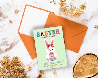 Easter Egg Hunt Invitation, Editable Easter Party Invite, Easter Bunny Brunch Invitation, Canva Template