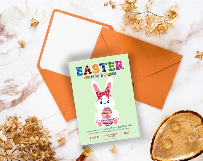 Easter Egg Hunt Invitation, Editable Easter Party Invite, Easter Bunny Brunch Invitation, Canva Template