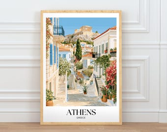 Athens Greece Travel Poster, Iconic City Wall Art, European Architecture Illustration, Home Decor Digital Download