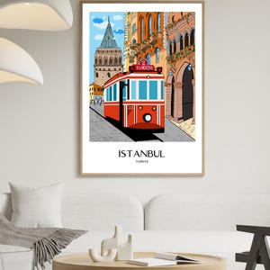 Istanbul Wall Art, Hand Drawn Red Tram and Galata Tower Print, Turkey Travel Poster, Printable City Art 画像 10