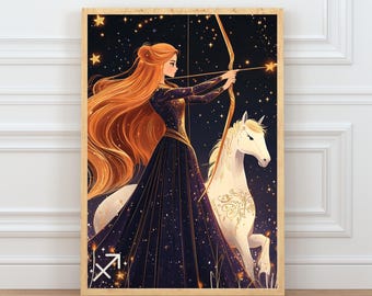 Sagittarius Zodiac Wall Art Print, Astrology Poster with Archer, Horoscope Star Sign Artwork