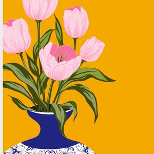 Tulip Vase Wall Art Set of 2, Hand Drawn Turkish Floral Prints, Ottoman Folk Art, Gallery Wall Set image 3