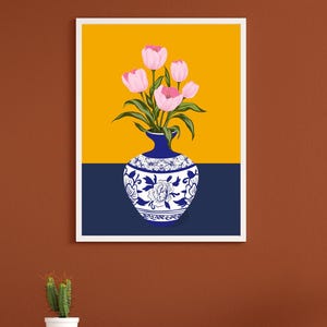 Tulip Vase Wall Art Set of 2, Hand Drawn Turkish Floral Prints, Ottoman Folk Art, Gallery Wall Set image 6