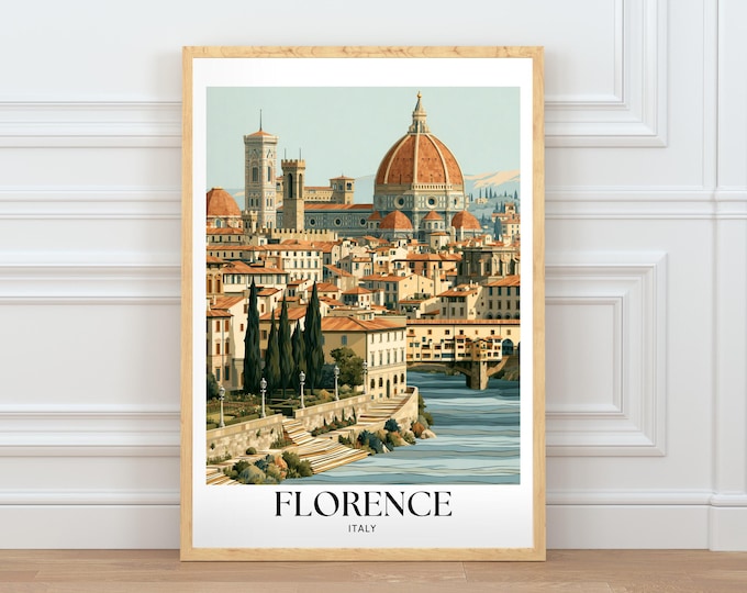 Florence Italy Travel Poster, Iconic City Wall Art, European Architecture Illustration, Home Decor Digital Download